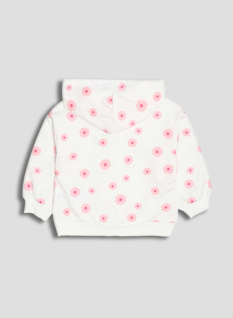 ال سي وايكيكي سويتشيرت بناتي بغطاء رأس وسوستة بنقشة ورد - Image 2